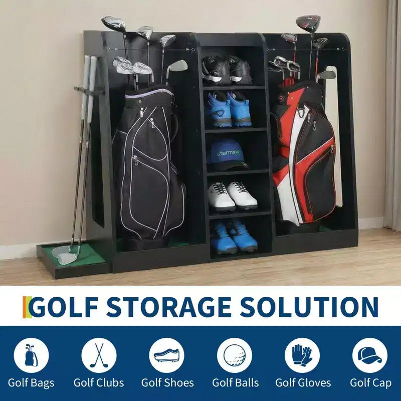 Organizzatore porta sacche da golf in legno, capacità 2 sacche, porta mazze da golf premium da garage, facile da montare, regalo ideale per golfisti e mariti