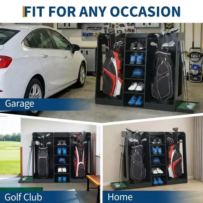 Organizzatore porta sacche da golf in legno, capacità 2 sacche, porta mazze da golf premium da garage, facile da montare, regalo ideale per golfisti e mariti