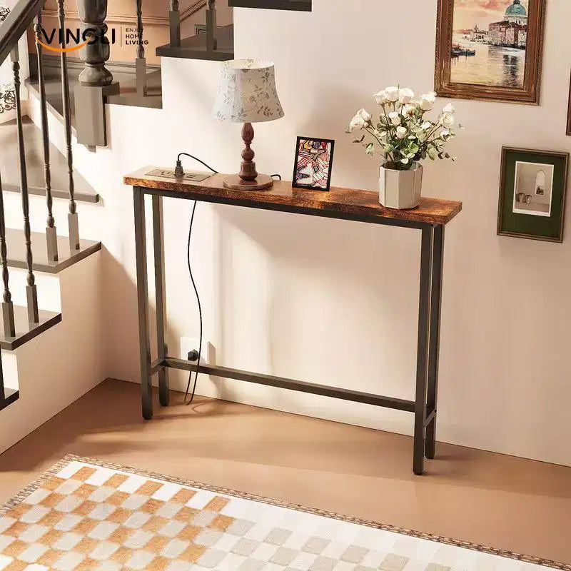 Karl Home 39.37''Narrow Console Sofa Table with Power Outlets and USB Port