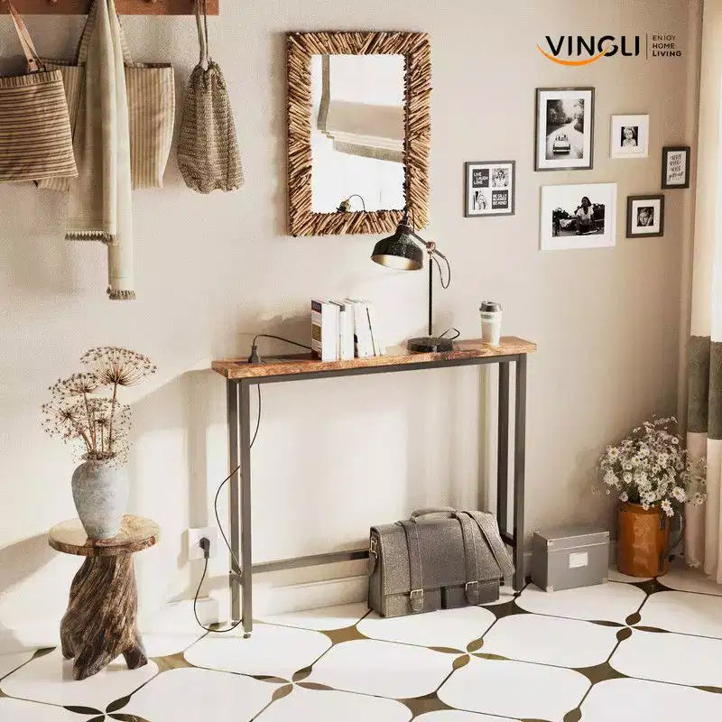 Karl Home Tavolino Divano Consolle Stretto 39,37'' con Prese di Corrente e Porta USB