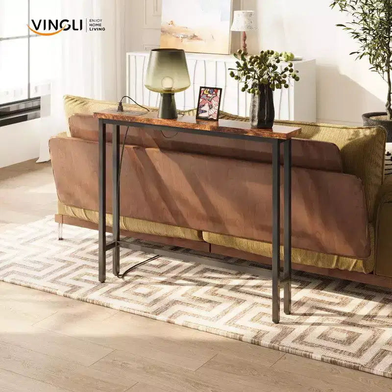 Karl Home Tavolino Divano Consolle Stretto 39,37'' con Prese di Corrente e Porta USB