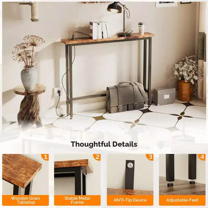 Karl Home Tavolino Divano Consolle Stretto 39,37'' con Prese di Corrente e Porta USB