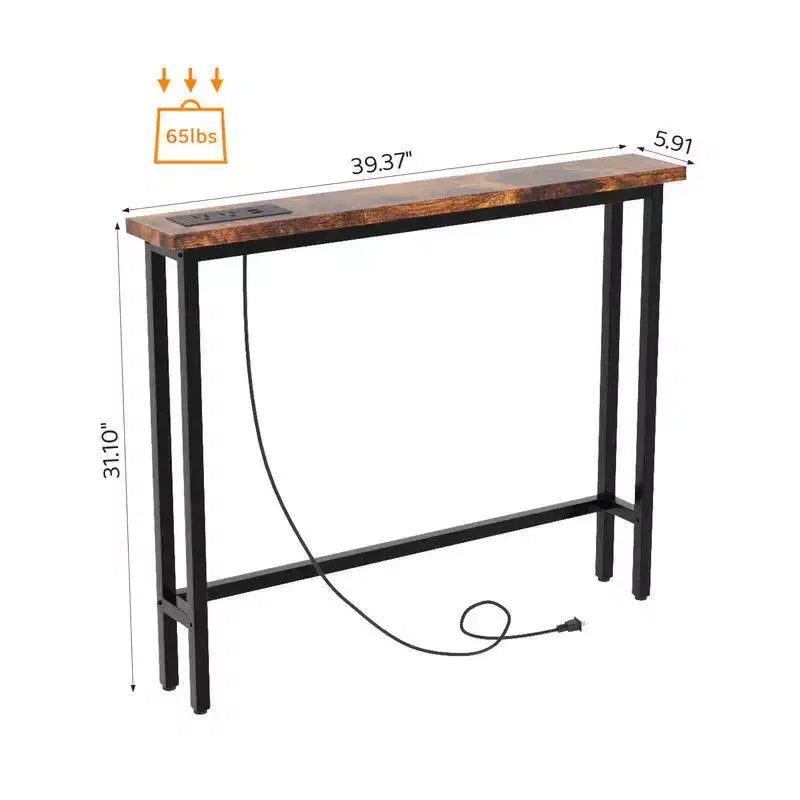 Karl Home Tavolino Divano Consolle Stretto 39,37'' con Prese di Corrente e Porta USB
