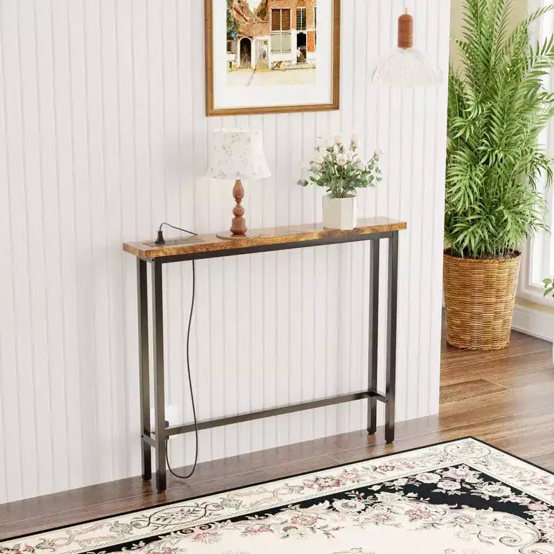 Karl Home Tavolino Divano Consolle Stretto 39,37'' con Prese di Corrente e Porta USB