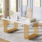 Lantine 70.9-Inch Modern Office Desk, Wooden Computer Desk with Gold Metal Legs, Large Workstation for Home Office, Study Writing Desk