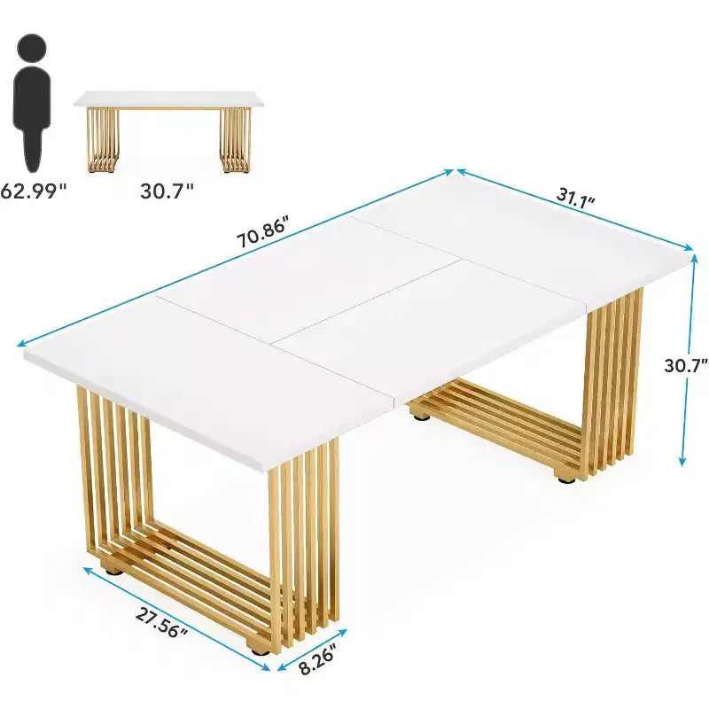 Scrivania moderna Lantine da 70.9 pollici, scrivania per computer in legno con gambe in metallo dorato, ampia postazione di lavoro per ufficio domestico, scrivania da studio