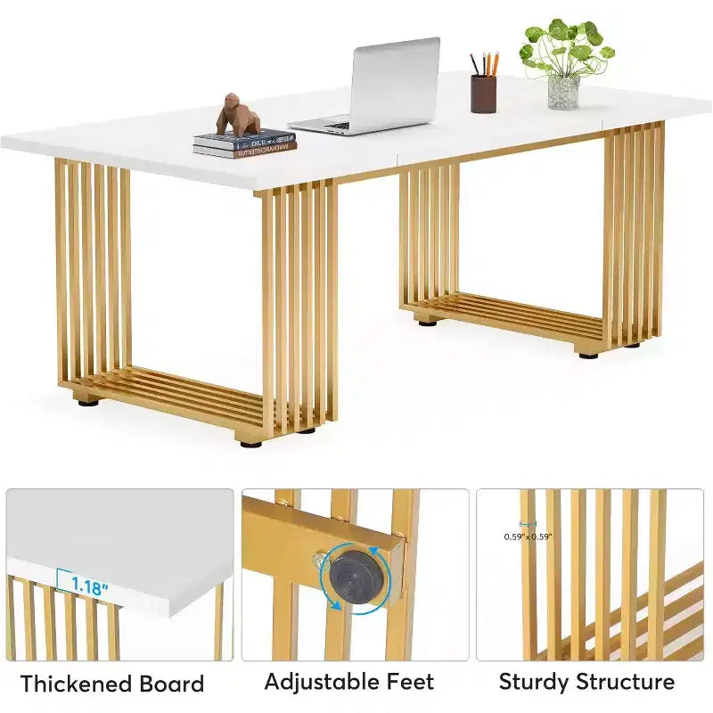 Scrivania moderna Lantine da 70.9 pollici, scrivania per computer in legno con gambe in metallo dorato, ampia postazione di lavoro per ufficio domestico, scrivania da studio