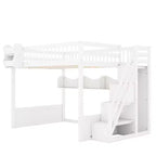 Letto a soppalco Luxystar Queen in legno con armadio, scala contenitore e ripiani