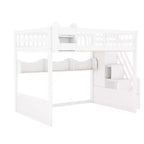 Letto a soppalco Luxystar Queen in legno con armadio, scala contenitore e ripiani