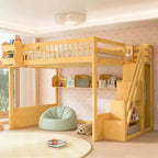 Letto a soppalco Luxystar Queen in legno con armadio, scala contenitore e ripiani