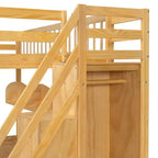 Letto a soppalco Luxystar Queen in legno con armadio, scala contenitore e ripiani