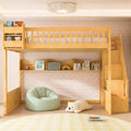 Luxystar Queen Wood Loft Bed with Wardrobe, Storage Staircase and Shelves