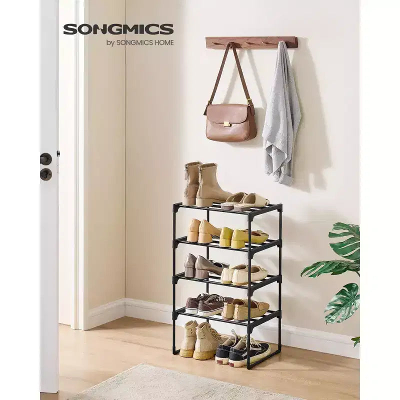 SONGMICS Scarpiera, Organizzatore di Scarpe a 4 Livelli, Scaffale Portaoggetti in Metallo, per 5-10 Paia, Impilabile, Garage, 30 x 42,5 x 72 cm, Nero