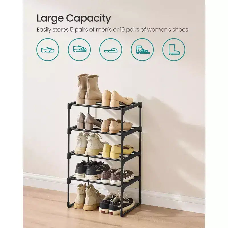 SONGMICS Scarpiera, Organizzatore di Scarpe a 4 Livelli, Scaffale Portaoggetti in Metallo, per 5-10 Paia, Impilabile, Garage, 30 x 42,5 x 72 cm, Nero