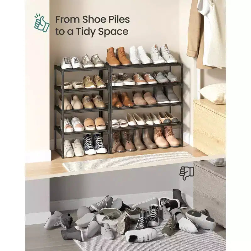 SONGMICS Scarpiera, Organizzatore di Scarpe a 4 Livelli, Scaffale Portaoggetti in Metallo, per 5-10 Paia, Impilabile, Garage, 30 x 42,5 x 72 cm, Nero