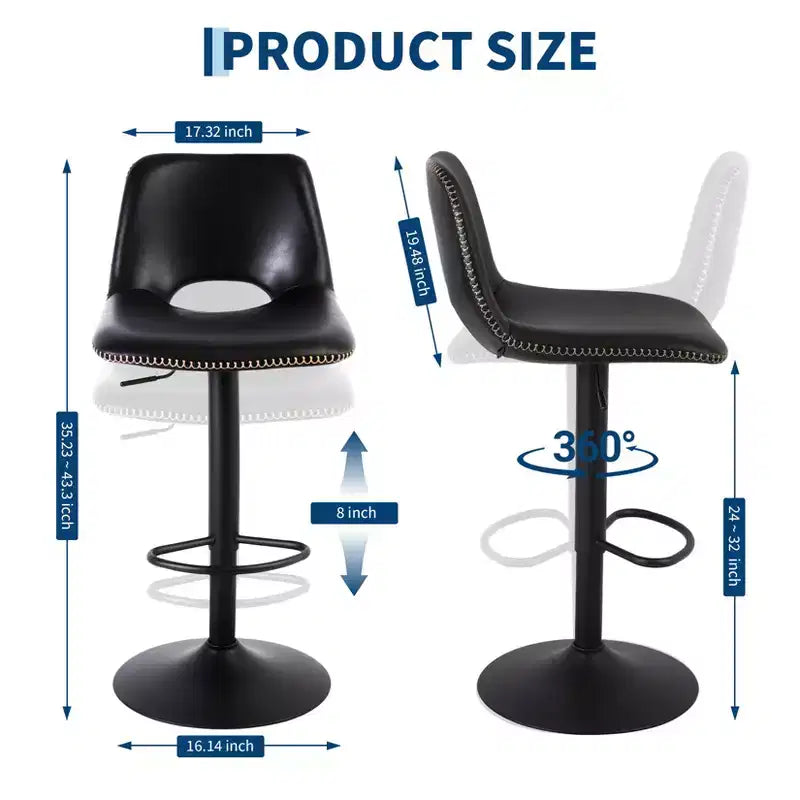 Set di 2 sgabelli da bar girevoli moderni regolabili, base in metallo ergonomica robusta, sedie comode altezza bancone, per isola cucina, sala da pranzo, soggiorno