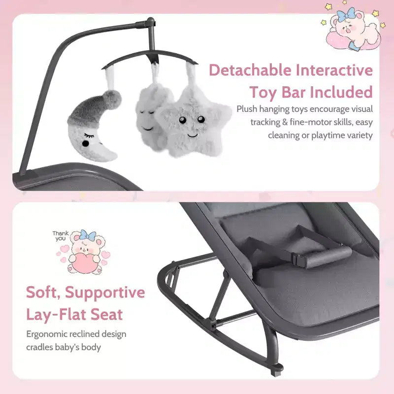 COZONY Sdraietta e Dondolo per Neonati Pieghevole 2-in-1, Seduta Regolabile in 3 Posizioni, Leggero e Portatile