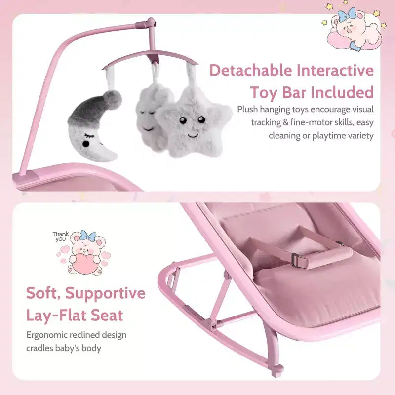 COZONY Sdraietta e Dondolo per Neonati Pieghevole 2-in-1, Seduta Regolabile in 3 Posizioni, Leggero e Portatile