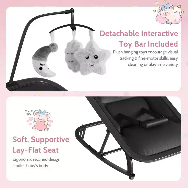 COZONY Sdraietta e Dondolo per Neonati Pieghevole 2-in-1, Seduta Regolabile in 3 Posizioni, Leggero e Portatile