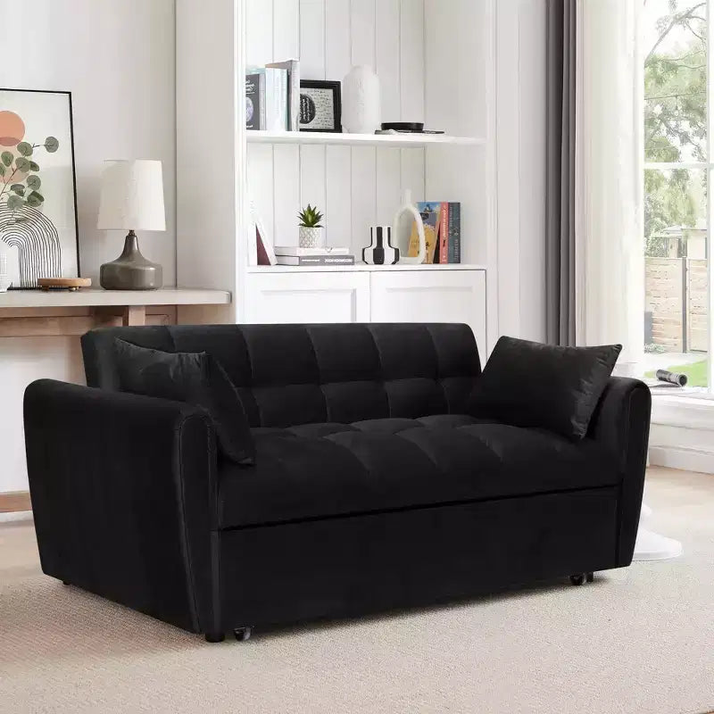 GDFStudio Xavier Modern 65 3-in-1 Foldable Wooden Velvet Upholstered Sofa with Adjustable Back and Pillows