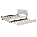 Luxystar Letto a Piattaforma Moderno Completamente Rivestito in Lino con Testiera a Motivo Mattone, Letto Estraibile e 2 Cassetti