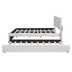 Luxystar Letto a Piattaforma Moderno Completamente Rivestito in Lino con Testiera a Motivo Mattone, Letto Estraibile e 2 Cassetti