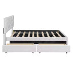 Luxystar Letto a Piattaforma Moderno Completamente Rivestito in Lino con Testiera a Motivo Mattone, Letto Estraibile e 2 Cassetti