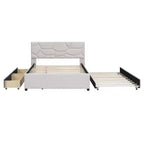Luxystar Letto a Piattaforma Moderno Completamente Rivestito in Lino con Testiera a Motivo Mattone, Letto Estraibile e 2 Cassetti