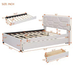 Luxystar Letto a Piattaforma Moderno Completamente Rivestito in Lino con Testiera a Motivo Mattone, Letto Estraibile e 2 Cassetti