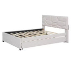 Luxystar Letto a Piattaforma Moderno Completamente Rivestito in Lino con Testiera a Motivo Mattone, Letto Estraibile e 2 Cassetti
