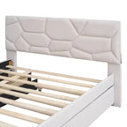Luxystar Letto a Piattaforma Moderno Completamente Rivestito in Lino con Testiera a Motivo Mattone, Letto Estraibile e 2 Cassetti