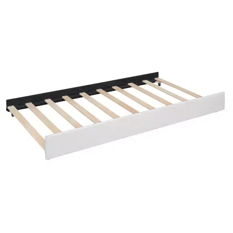 Luxystar Letto a Piattaforma Moderno Completamente Rivestito in Lino con Testiera a Motivo Mattone, Letto Estraibile e 2 Cassetti