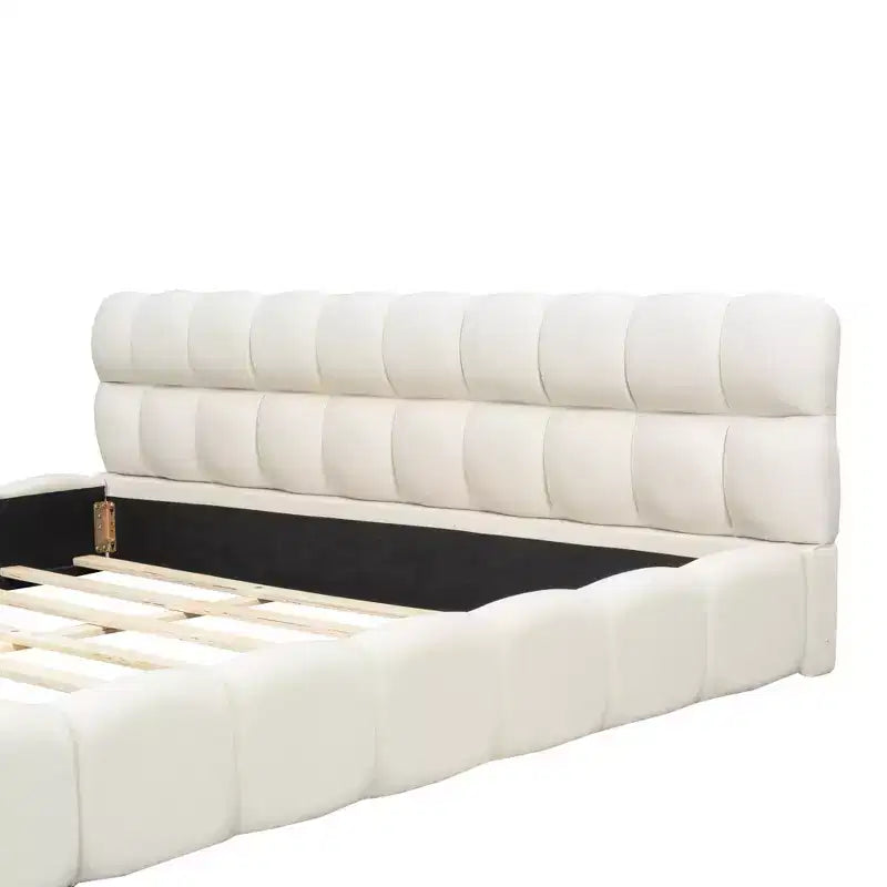 Luxystar Letto Moderno King Size con Piattaforma Rivestita in Lino e Testiera