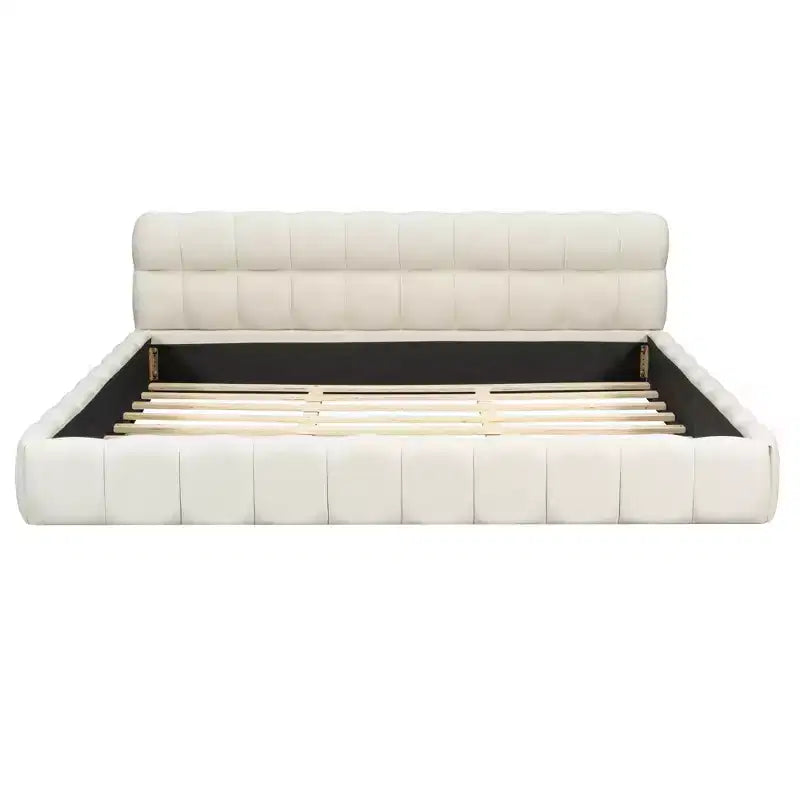 Luxystar Letto Moderno King Size con Piattaforma Rivestita in Lino e Testiera