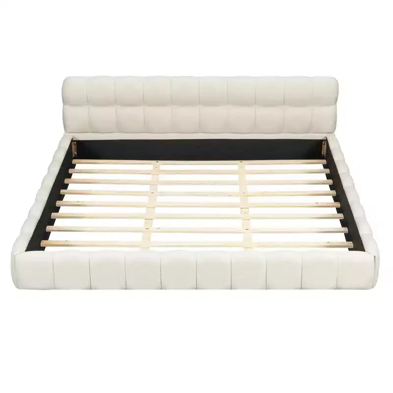 Luxystar Letto Moderno King Size con Piattaforma Rivestita in Lino e Testiera