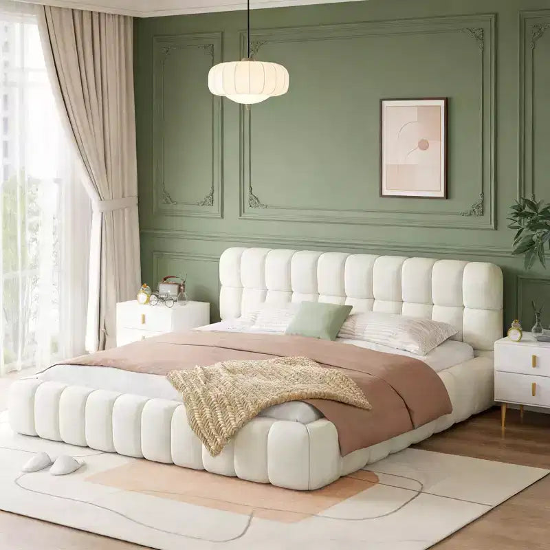 Luxystar Modern King Size Linen Upholstered Platform Bed with Headboard