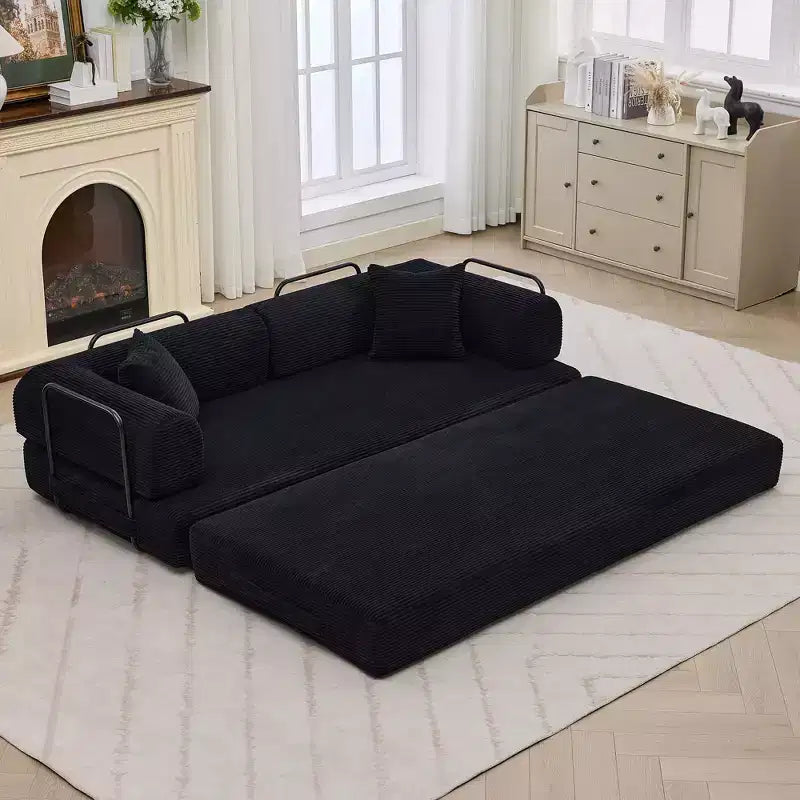 Divano Letto Convertibile 2 in 1, Divano Letto Pieghevole Comodo in Velluto a Coste con Seduta Profonda e Bracciolo Ampio, Nessun Montaggio, Divano a Terra Senza Struttura