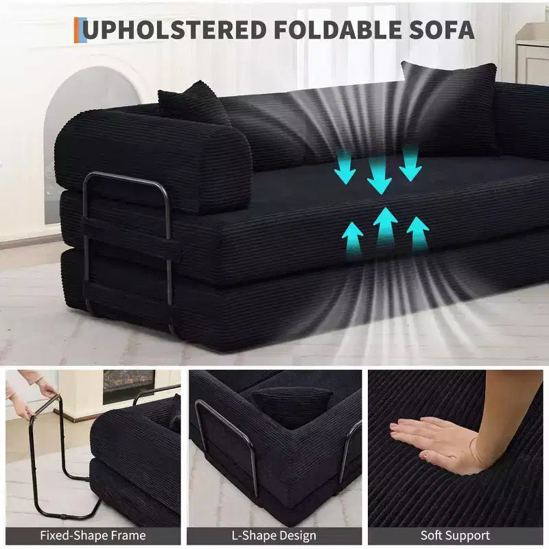 Divano Letto Convertibile 2 in 1, Divano Letto Pieghevole Comodo in Velluto a Coste con Seduta Profonda e Bracciolo Ampio, Nessun Montaggio, Divano a Terra Senza Struttura