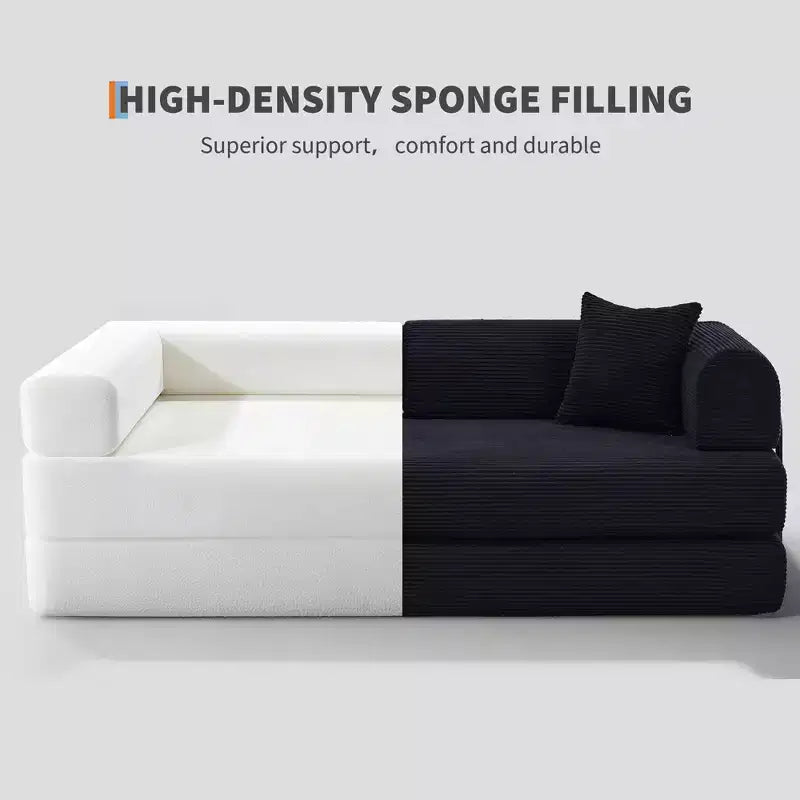 Divano Letto Convertibile 2 in 1, Divano Letto Pieghevole Comodo in Velluto a Coste con Seduta Profonda e Bracciolo Ampio, Nessun Montaggio, Divano a Terra Senza Struttura