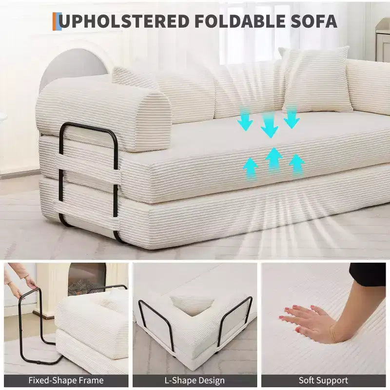 Divano Letto Convertibile 2 in 1, Divano Letto Pieghevole Comodo in Velluto a Coste con Seduta Profonda e Bracciolo Ampio, Nessun Montaggio, Divano a Terra Senza Struttura