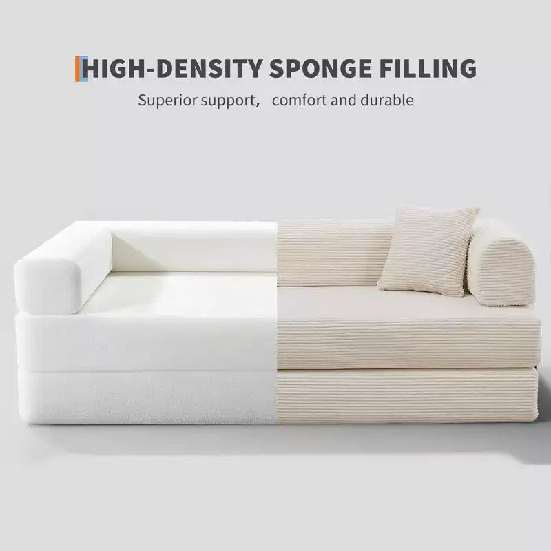 Divano Letto Convertibile 2 in 1, Divano Letto Pieghevole Comodo in Velluto a Coste con Seduta Profonda e Bracciolo Ampio, Nessun Montaggio, Divano a Terra Senza Struttura