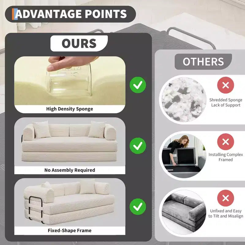 Divano Letto Convertibile 2 in 1, Divano Letto Pieghevole Comodo in Velluto a Coste con Seduta Profonda e Bracciolo Ampio, Nessun Montaggio, Divano a Terra Senza Struttura