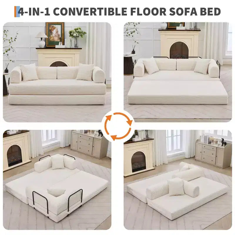 Divano Letto Convertibile 2 in 1, Divano Letto Pieghevole Comodo in Velluto a Coste con Seduta Profonda e Bracciolo Ampio, Nessun Montaggio, Divano a Terra Senza Struttura