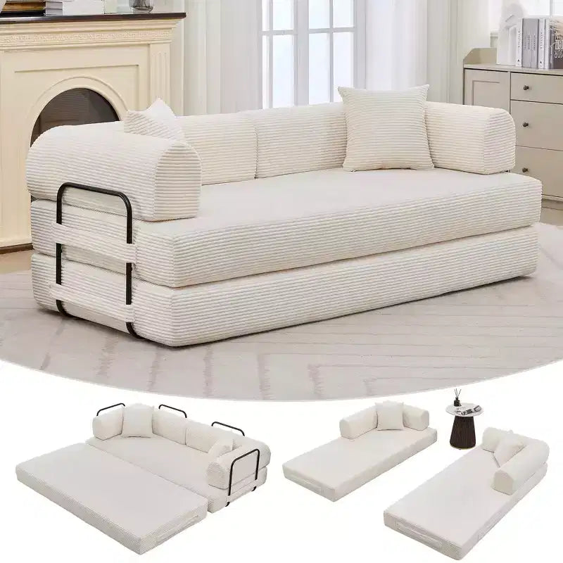 2 In 1 Convertible Sleeper Sofa Bed Couch, Comfy Corduroy Folding Sofa Bed with Deep Seat & Wide Armrest, No Assembly, Boneless Floor Couch