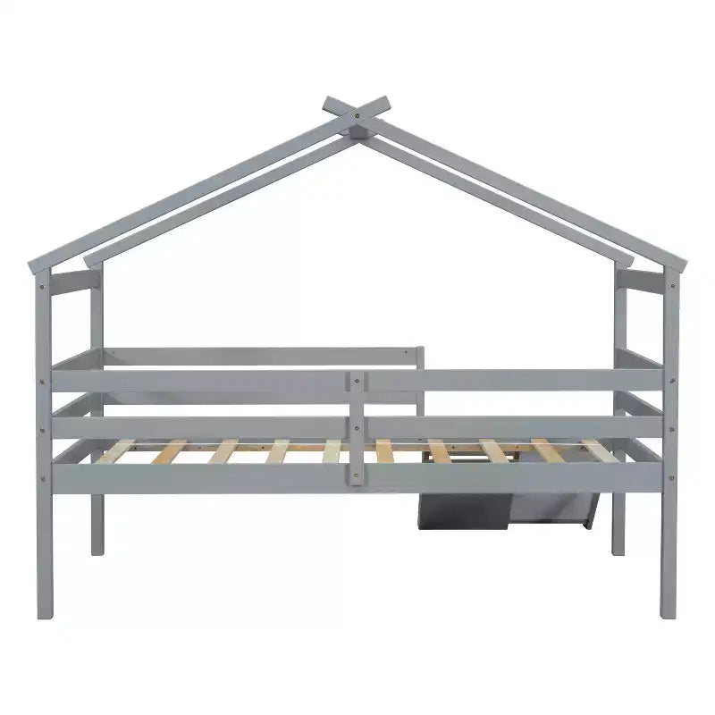 Letto a soppalco basso Bellemave Twin House con scivolo e scala, struttura letto a soppalco in pino con ringhiere di sicurezza per bambini