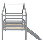 Letto a soppalco basso Bellemave Twin House con scivolo e scala, struttura letto a soppalco in pino con ringhiere di sicurezza per bambini