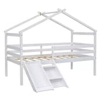 Letto a soppalco basso Bellemave Twin House con scivolo e scala, struttura letto a soppalco in pino con ringhiere di sicurezza per bambini