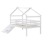 Letto a soppalco basso Bellemave Twin House con scivolo e scala, struttura letto a soppalco in pino con ringhiere di sicurezza per bambini