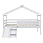 Letto a soppalco basso Bellemave Twin House con scivolo e scala, struttura letto a soppalco in pino con ringhiere di sicurezza per bambini