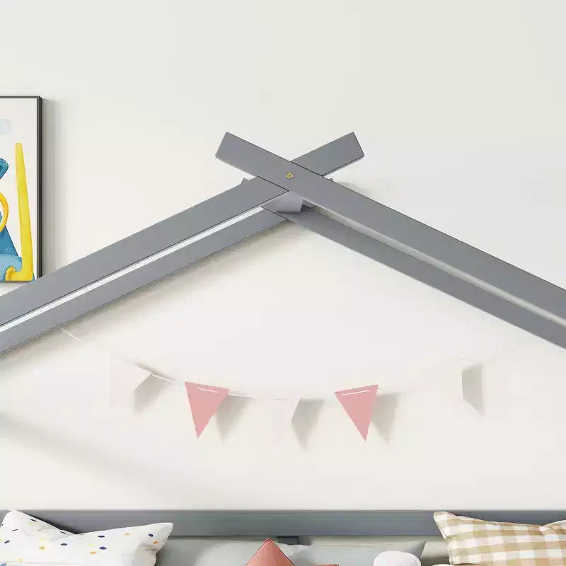 Letto a soppalco basso Bellemave Twin House con scivolo e scala, struttura letto a soppalco in pino con ringhiere di sicurezza per bambini